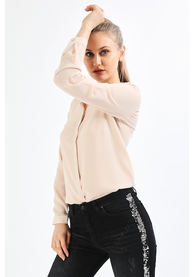 Pera Moda Yakası Boncuk Özellikli Gömlek Bej