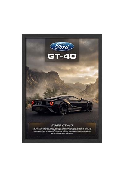 Ford Gt-40 Siyah Ahşap Çerçeveli Poster, Dekoratif Araba Duvar Tablosu