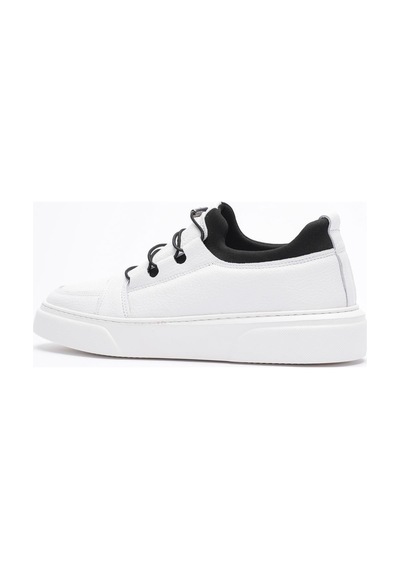 Erkek Hakiki Deri Lastik Detaylı Streçli Sneaker Beyaz Enzo Beyaz