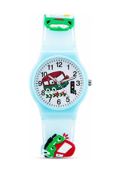 Erkek Çocuk Araba Figürlü Turkuaz Analog Silikon Kordon Kol Saati St-304438 Beyaz