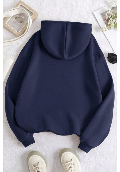Uyguntarz Over Thinking Baskılı Unisex Oversize Sweatshirt Lacivert