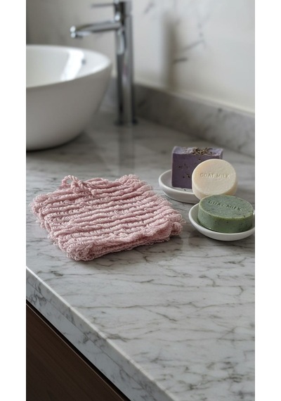 El Yapımı Pudra Pembe Püsküllü Orlon Eldiven Banyo Lifi