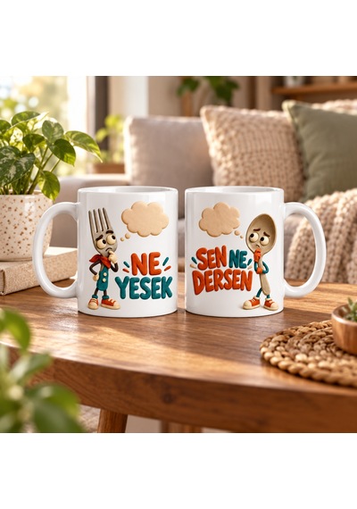 Ren.ga.renk Yemek Kararı 2'li Porselen Kupa Seti - Model 842 Rengaren