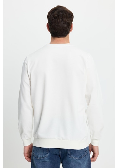 Tudors Erkek Relax Fit Rahat Kesim %100 Pamuk 2 İplik Bisiklet Yaka Beyaz Sweatshirt-41515 Beyaz