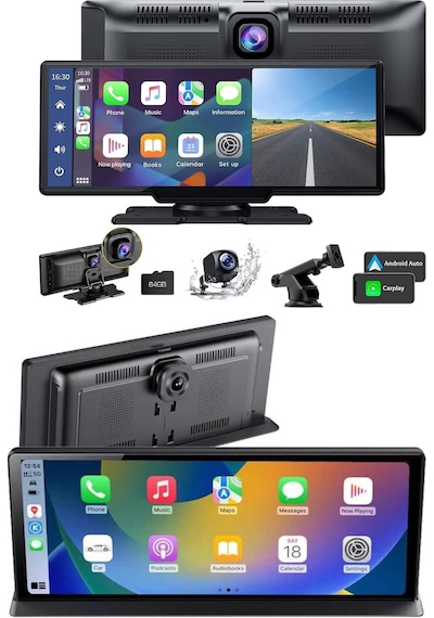 Mey İthalat 4k 10.2 İnç Çift Kameralı Araç Multimedya Ekranı Carplay Kablosuz Tüm Cihazlara Uyumlu