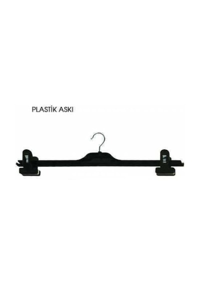 Mandallı Plastik Askı Elbise Askısı 38 CM 20 Adet Siyah