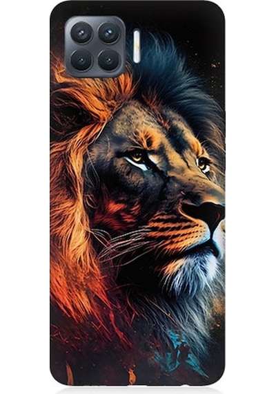 Oppo Reno 4 Lite Uyumlu Siyah Fon Aslan Desenli Silikon Kılıf