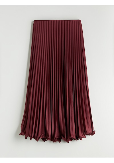 Lcw Modest Bordo Beli Lastikli Şifon Pileli Etek