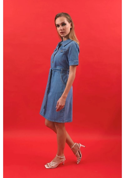 Banny Jeans Kemer Detaylı Jean Elbise 001