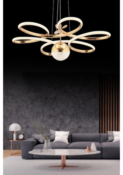 İstanbul Avize Papatya Gold 3 Renk Ledli Kumandalı Modern Led Avize Gold
