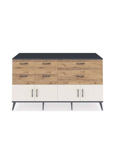 Kronos Konsol Tek Raflı 6 Çekmeceli 4 Kapaklı 176x59x99 Antrasit- Antrasit-aytaşı/çam