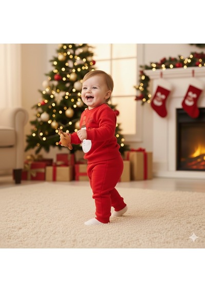 Miniko Kids Bebek Yılbaşı Noel Temalı Kardan Adam Baskılı Eşofman Takımı Kırmızı