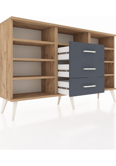 Arges Konsol 7 Raflı 3 Çekmeceli 132x30x83 Çam-çam/antrasit Çam/antrasit