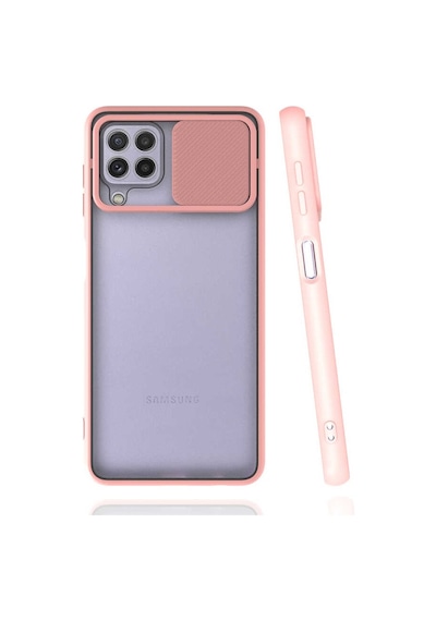 Kilifone - Samsung Uyumlu Galaxy M32 - Kılıf Slayt Sürgülü Arkası Buzlu Lensi Kapak - Pembe Açık