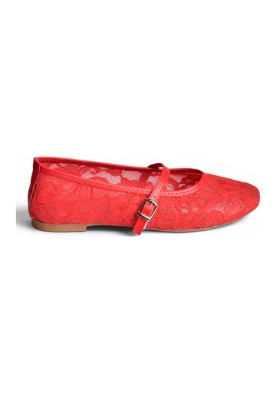Fox Shoes Y726864006 Kırmızı Dantelli Kadın Babet