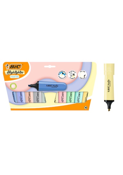 Bıc Highlighter Flat Pastel Fosforlu Kalem Seti 10 Lu Çok Renkli