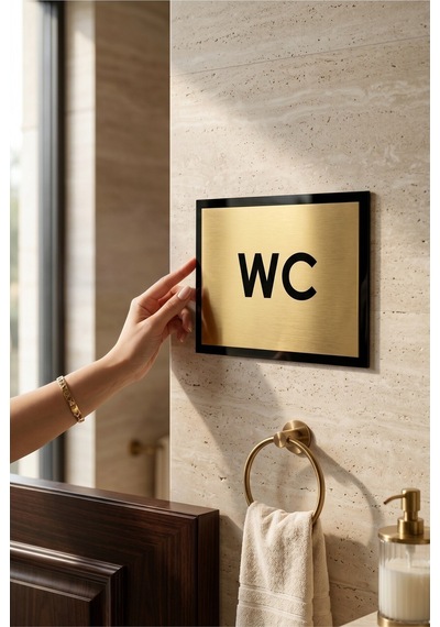 Gold Metal 14x20 Cm Yapışkanlı Ofis Bar Lokanta Cafe Pansiyon Kapı İsimliği Wc Yönlendirme Tabelası Levhası