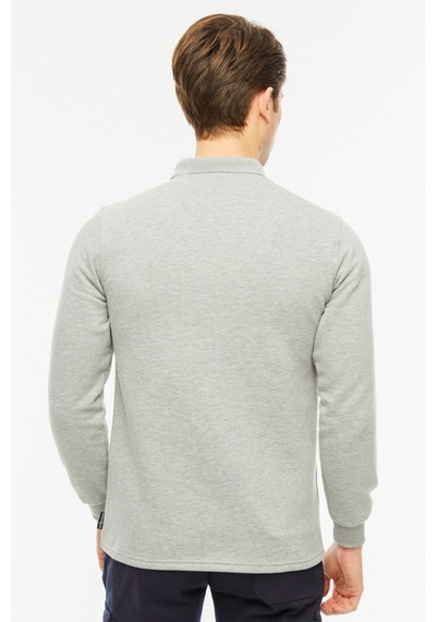 Uniprom Sweatshirt Polo Yaka İçi Polarlı 3 Iplik Pamuklu Normal Kesim Erkek Gri