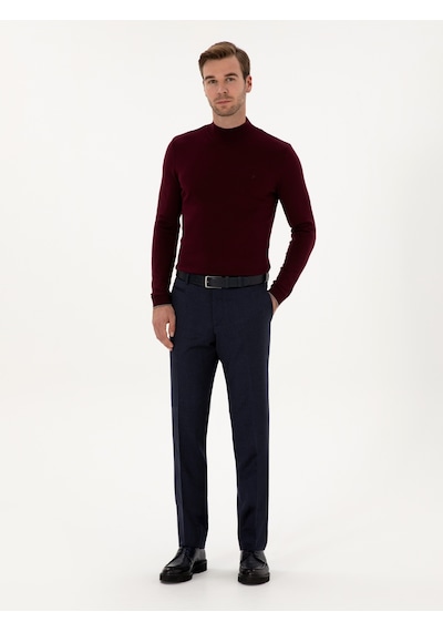 Cacharel Bordo Slim Fit Pamuk Karışımlı Yarım Balıkçı Yaka Triko Kazak Kırmızı