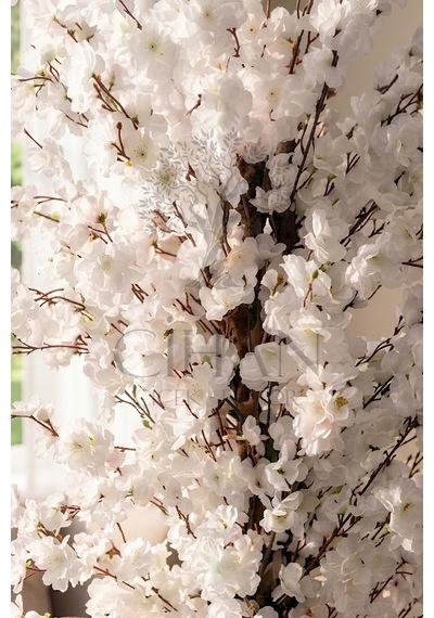 Cihan Çiçekçilik Yapay Beyaz Bahar Dalı Ağacı 140cm- 27x33 Cm Küre Saksılı Siyah