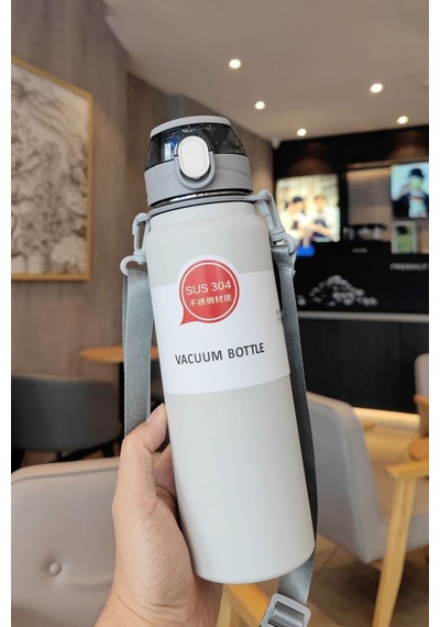 304 L Çelik Gri 800 Ml Askılı Ve Pipetli Matara Suluk Cin411gr-8 Gri