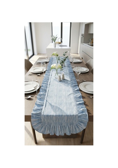 %100 Pamuk Özel Desenli Fırfırlı Runner 40x110 Mavi - 900657499 Mavi