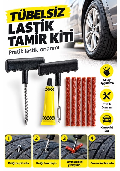Tübelsiz Lastik Tamir Kiti Lastik Onarım Pratik Kolay Kullanım