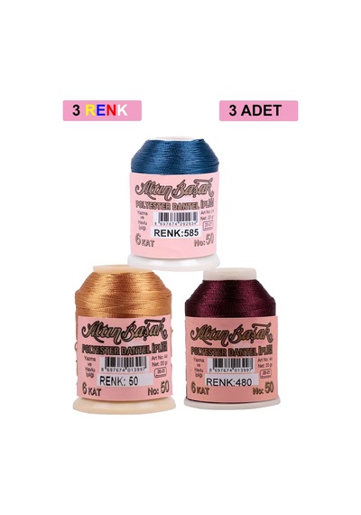 3 Adet Altınbaşak Oya Ve Dantel İpi 20 Gr - Royaleks - No: 050 - 480 - 585