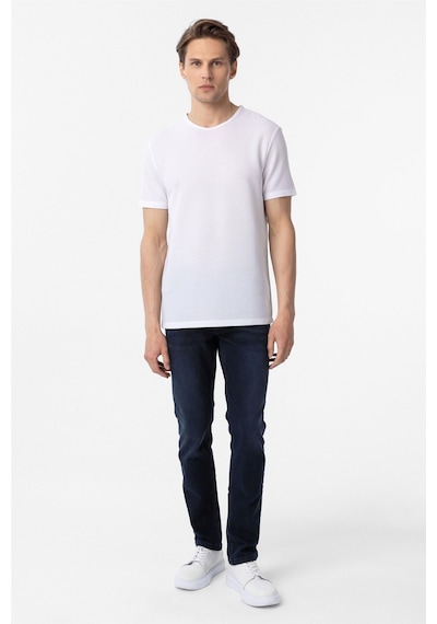Süvari Beyaz Slim Fit Armürlü Bisiklet Yaka Tişört-37377 Beyaz