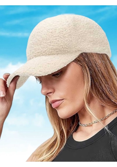 Uniquetrenders Kadın Peluş Kep Şapka Ekru