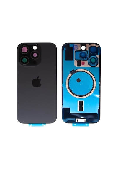 Apple iPhone Uyumlu 16 Pro Siyah Kamera Camlı Arka Cam Batarya Pil Kapağı Telefon Arka Kapak 50583679