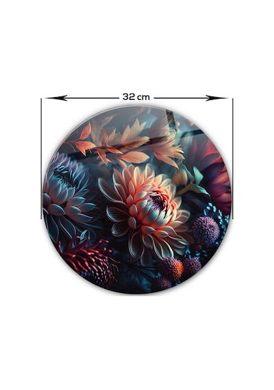 Cam Kesme Tablası - Cam Kesme Tahtası Dark Flowers Çap 32CM