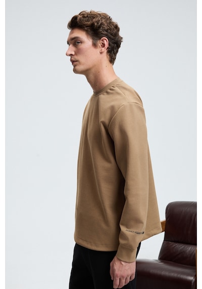 Grimelange EDMUND Erkek Kolu Baskılı Eteği Lastik ve Stoperli Bisiklet Yaka Vizon Sweatshirt