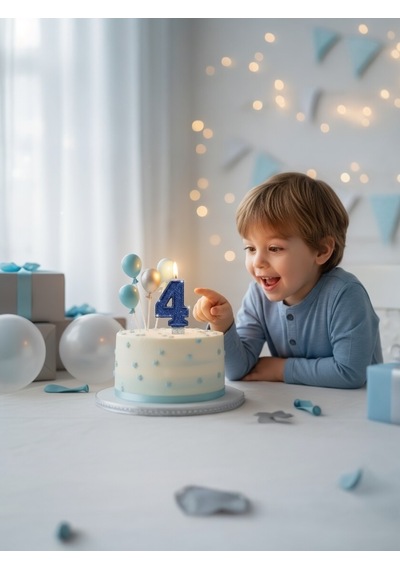 Lacivert Simli Pasta Mumu Doğum Günü Mum 4 Yaş