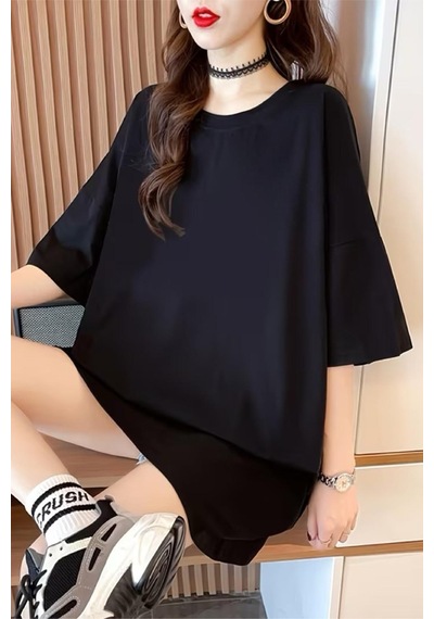 Hand And Cat Kadın Oversize Basic Bisiklet Yaka Pamuklu T-shirt Rahat Kesim Unisex SIYAH