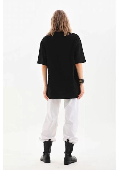 Ge Ticaret Unisex Bisiklet Yaka 20/1 Düz Oversize T-shirt - Siyah SIYAH