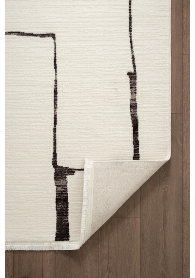Look Black Lb004w Krem Halı Siyah Dekoratif Çizgili Modern Desen Akrilik Yumuşak Tozuaz Salon Halısı-894 Krem