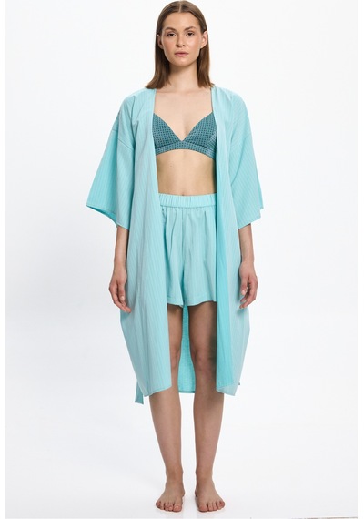 Toosalty Kadın Mint Yeşili Çizgili Uzun Kimono 25pl05st Yeşil-mint