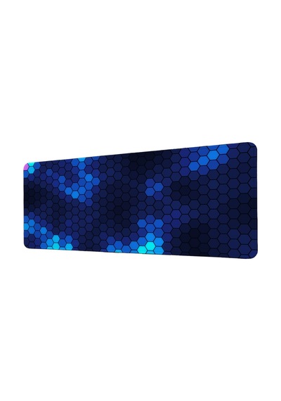 Hex Işık Gaming Mousepad Xxl 90x40 Cm Kaymaz Taban Dikişli Kenar Mavi Neon Oyuncu Masa Pedi