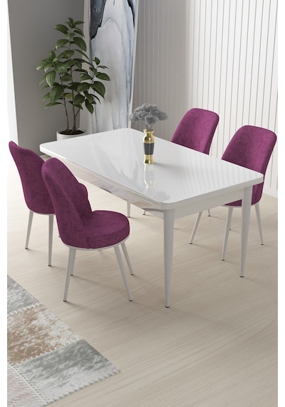 Canisa Nil Serisi 70x110 Sabit Mutfak Masası Takımı Beyaz Masa 4 Mor Sandalye Beyaz Masa Sandalye Mor Canisa Nil Serisi 70x110 Sabit Mutfak Masası Takımı Beyaz Masa 4 Mor Sandalye Beyaz Masa Sandalye Mor