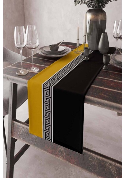 Sarı Avangarde Desenli Premium Masa Örtüsü Runner Rnr148n11