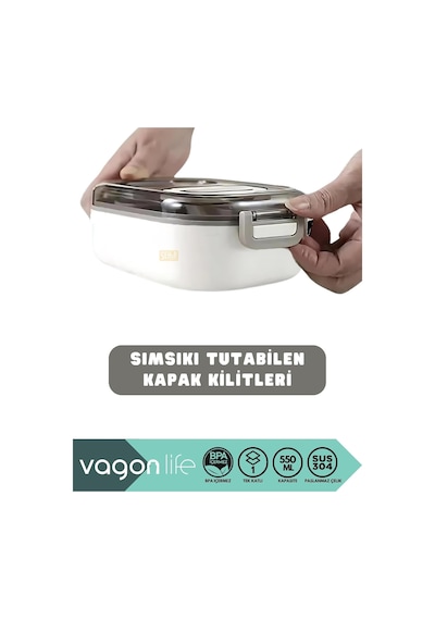 Vagonlife Bento 550ml Lunchbox Tek Katlı Bölmesiz Çelik Sefer Tası Yemek Kutusu Pembe Çok Renkli