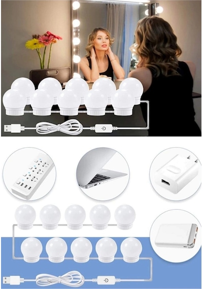 10 Lu Makyaj Masası Banyo Aynası Giyim Odası Aydınlatma Hollywood Tarzı Nostaljik Led Lamba 3 Mod
