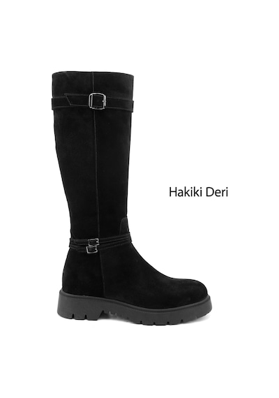 Gönderir Kadın Siyah Süet Fermuarlı Kauçuk Taban Hakiki Deri Çizme Dkzc55935749