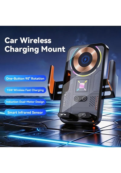 Sd38 15w Otomatik Sensörlü Hızlı Kablosuz Şarjlı Araç Telefon Tutucu - Tek Tuşla 90 Dönen, Çift Motorlu & Rgb Işıklı Havalandırma Tutacağı