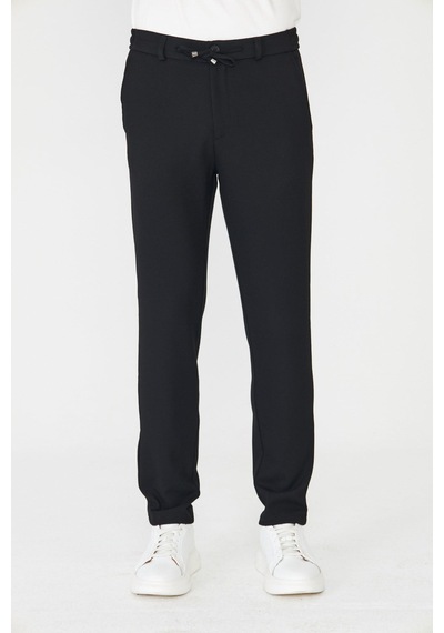Siyah Smart Casual Modern Kesim Erkek Jogger Pantolon Siyah