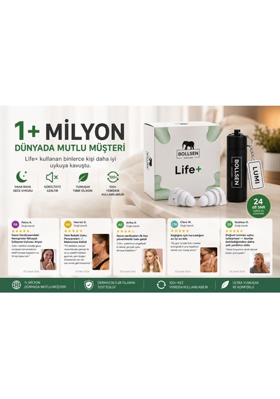 Life+ Silikon Kulak Tıkacı 24 Db Snr Uyku, Horlama, Gürültü, Çalışma, Odaklanma Ve Seyahat İçin Ses Azaltıcı, 150+ Kullanım