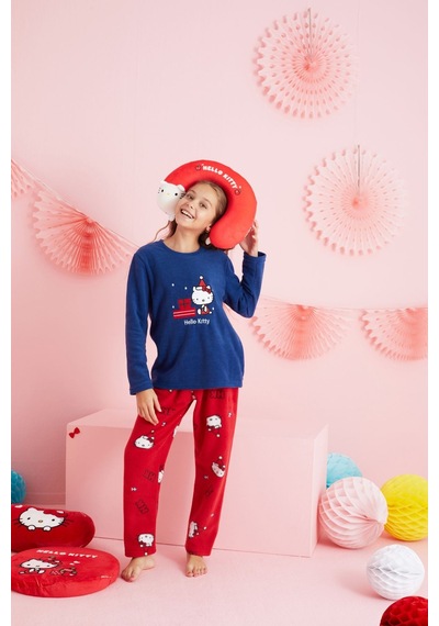 Siyah İnci Lisanslı Polar Çok Renkli Nakışlı Bisklet Yaka Pijama Takım Hk300 Lacivert