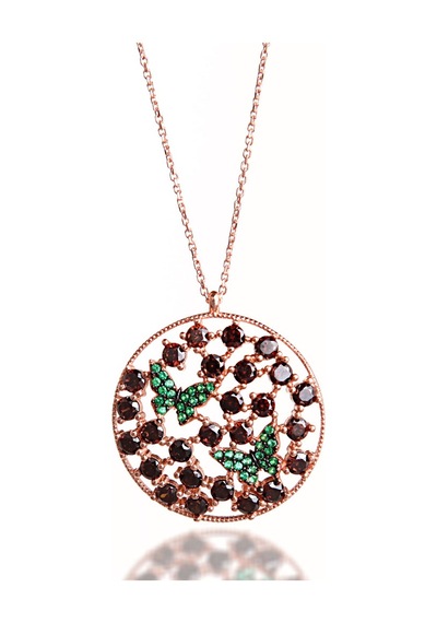 Kuyumcudukkani Karışık Zirkon Taşlı Daire İçinde Kelebekler Kolye-20130-r-m Rose Gold