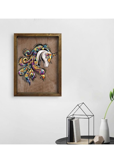 Bk Home Unicorn Tasarımlı Doğal Masif Ahşap Çerçeveli Tablo 45X65 (496633097)